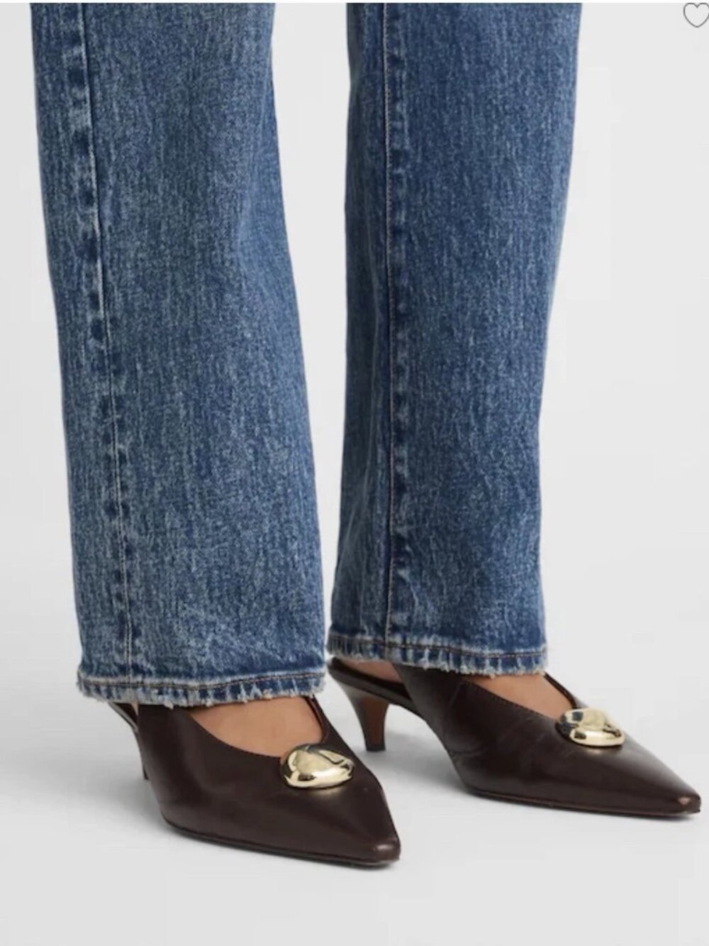 Madewell The Emilie Leather Slingback Kitten Heel Pump in Coffee Bean, Size 7.5